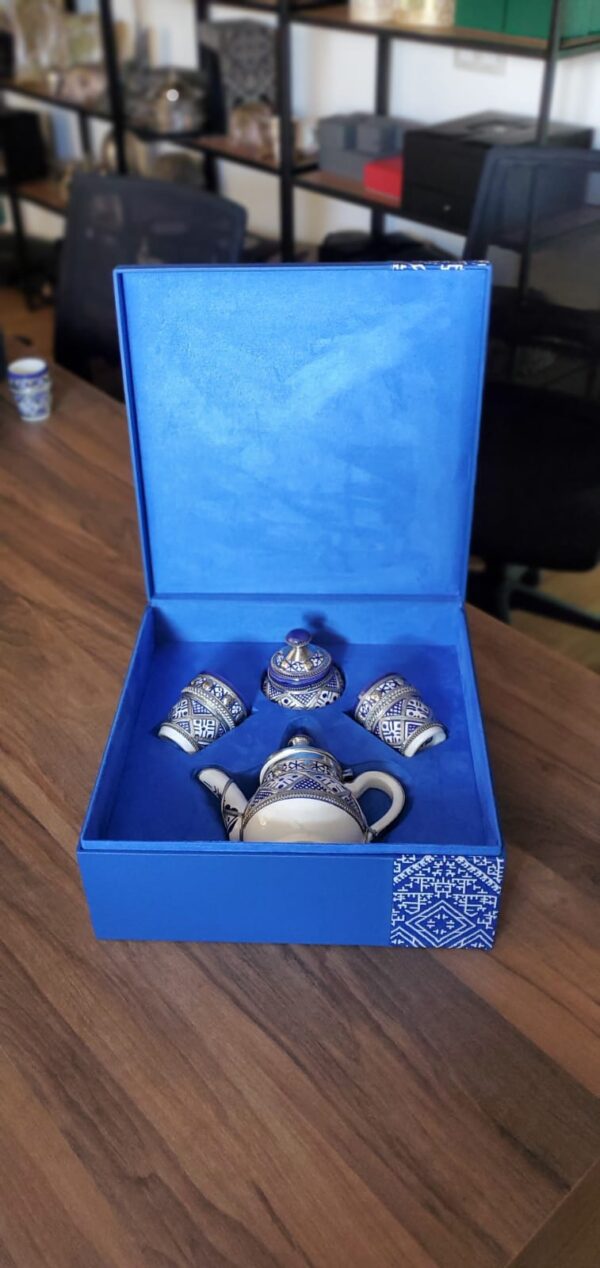 Coffret de Service à Thé en Céramique Artisanale Marocaine